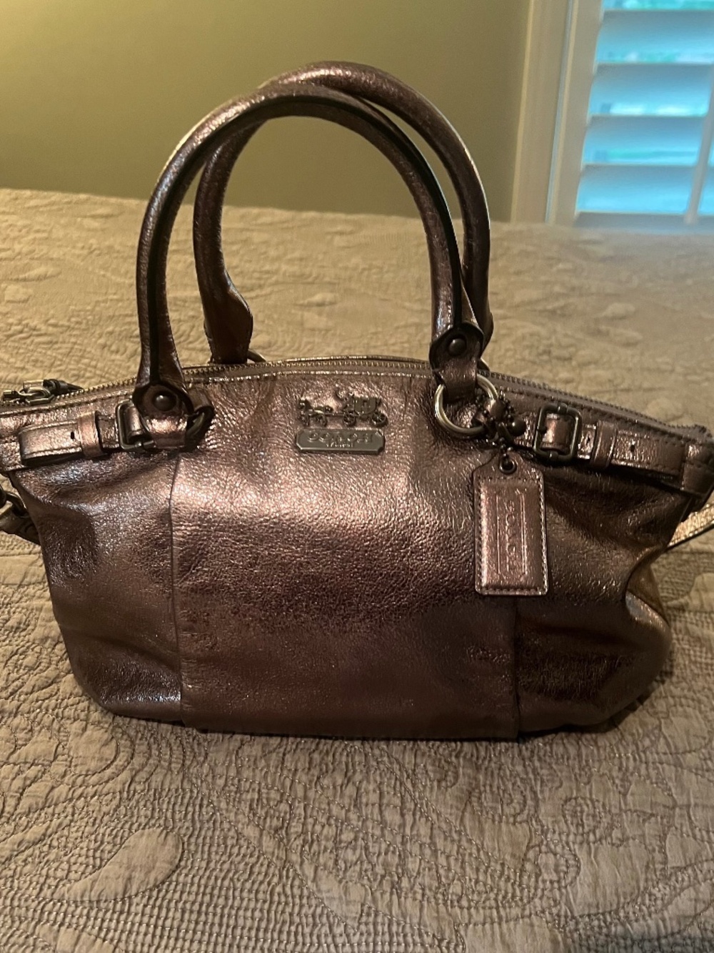 Coach Metallic Rose Leather Madison Sophia Satchel Zippered with Tags